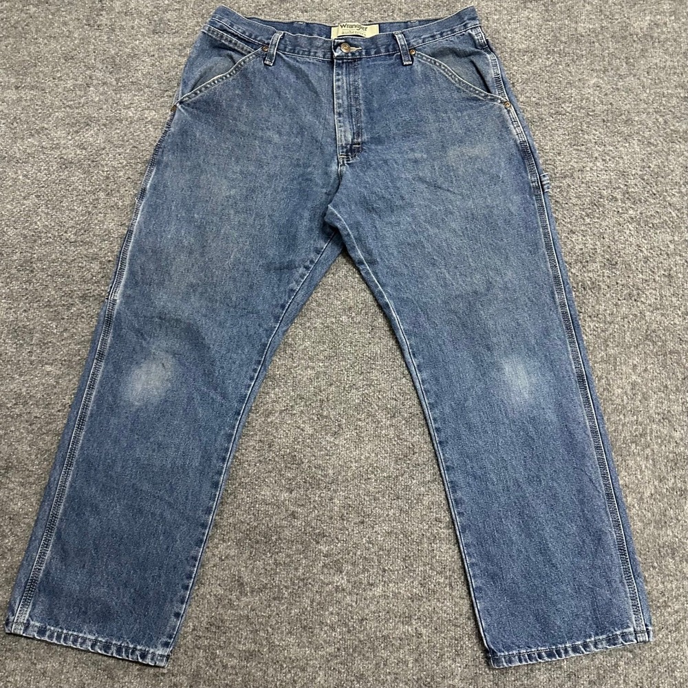 Wrangler Carpenter Jeans Mens Size 34x29 Blue Denim Relaxed Fit Utility Workwear